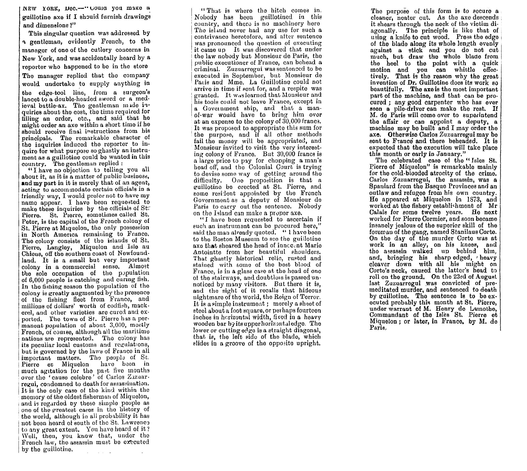 1887 – Affaire Zuzuaregui: New York Sun