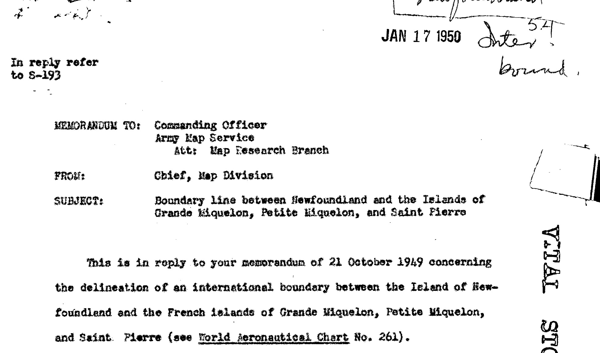 1950 – CREST – BOUNDARY LINE BETWEEN NEWFOUNDLAND AND THE ISLANDS OF GRANDE MIQUELON, PETITE MIQUELON, AND SAINT PIERRE