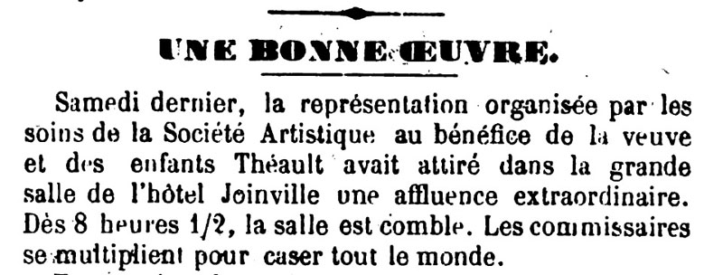 1891 – Représentation de la Société Artistique de Saint-Pierre.