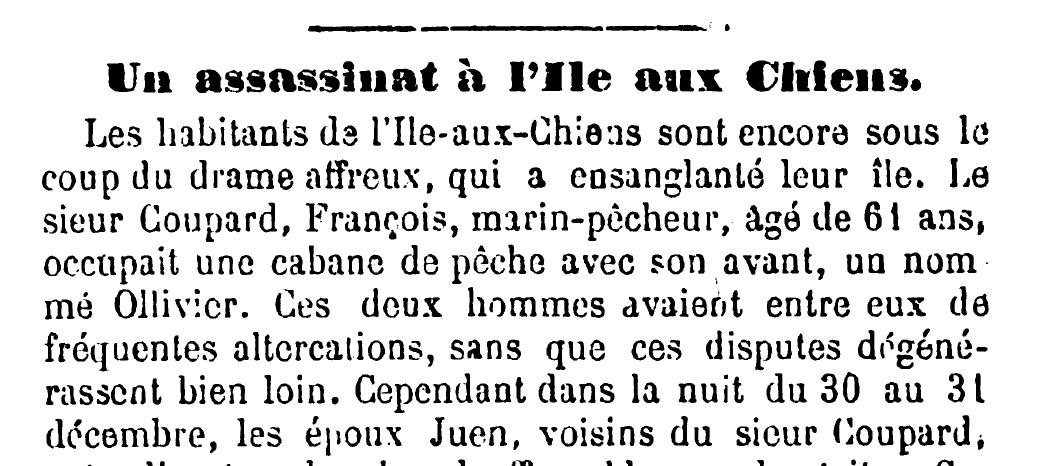 4 janvier 1889 – Un assassinat à l’ile aux Chiens.
