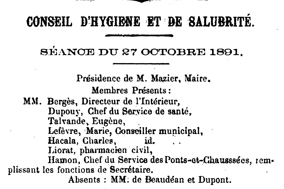 1891 – Conseil d’hygiène et de sécurité
