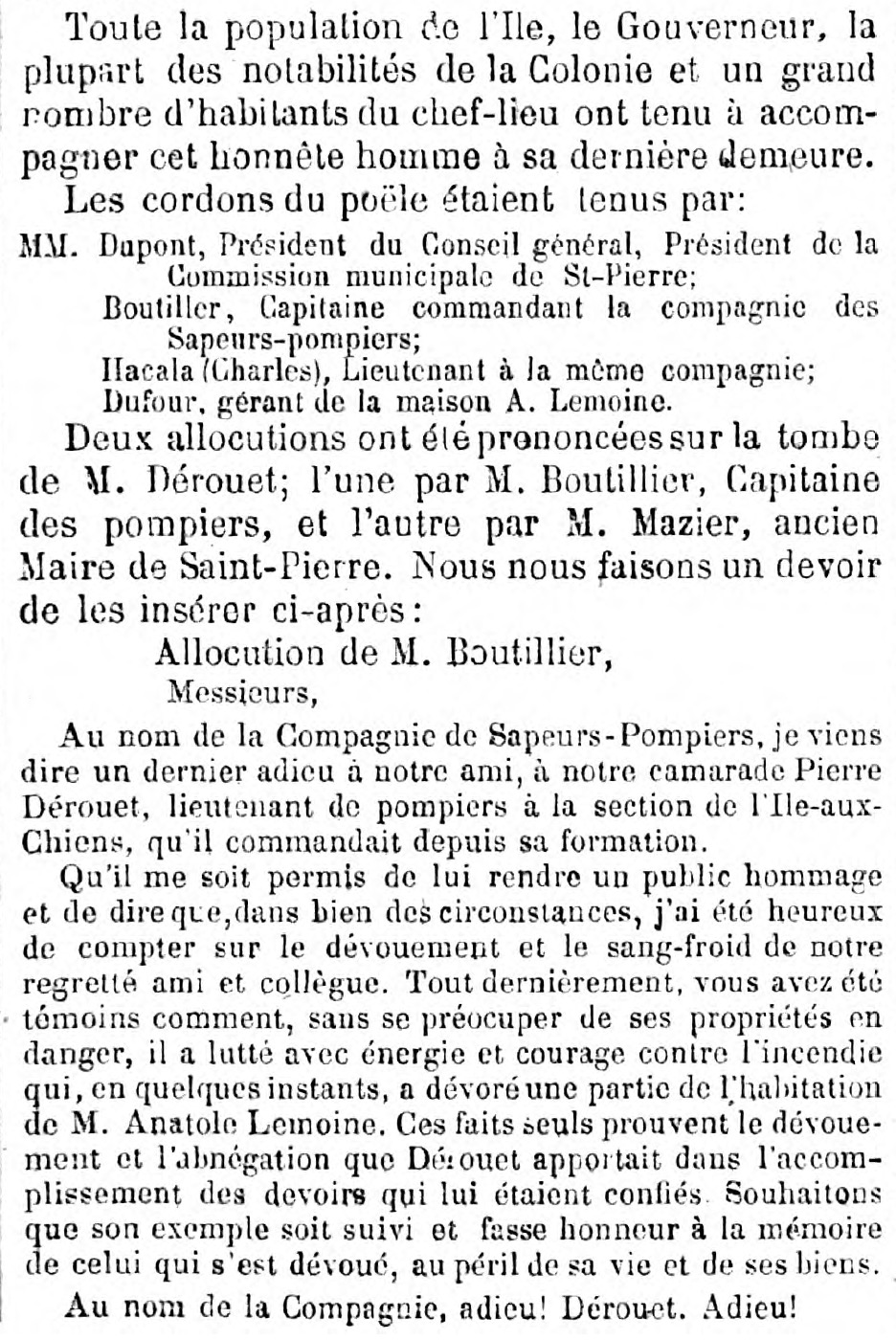 1889 – Nécrologie : M Pierre Dérouet