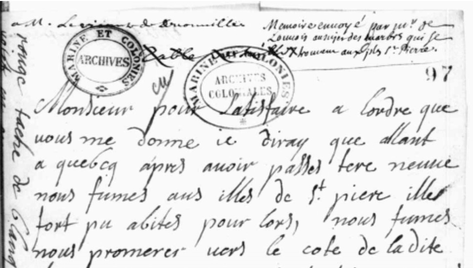 1687 – Mémoire adressé à Denonville concernant le porphyre de l’île Saint-Pierre.