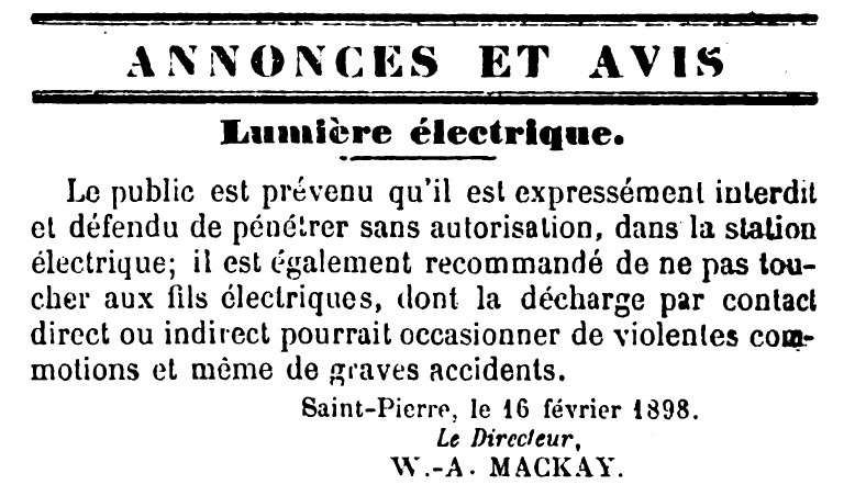 1898 – Arrivée de l’électricité aux îles